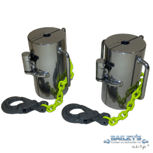 Pair of Bailey’s JAWBones™ chrome overhaul balls designed for rotator winch lines.