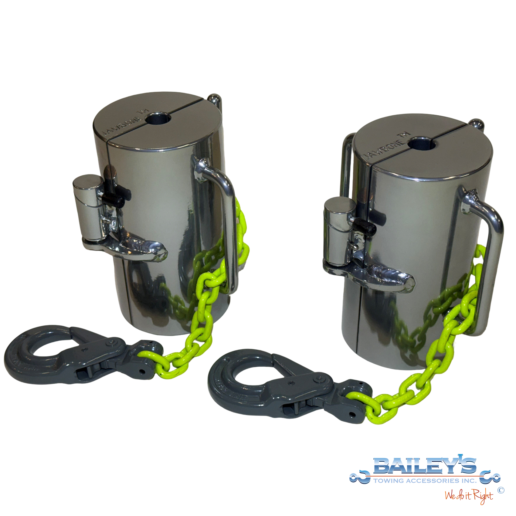 Pair of Bailey’s JAWBones™ chrome overhaul balls designed for rotator winch lines.