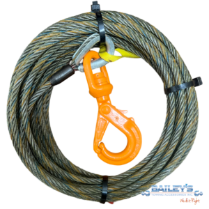 5/8" Steel Core Winch Line W/ Grade 100 1/2" Swivel Self-Locking Hook from CCUSA, Choose Your Length