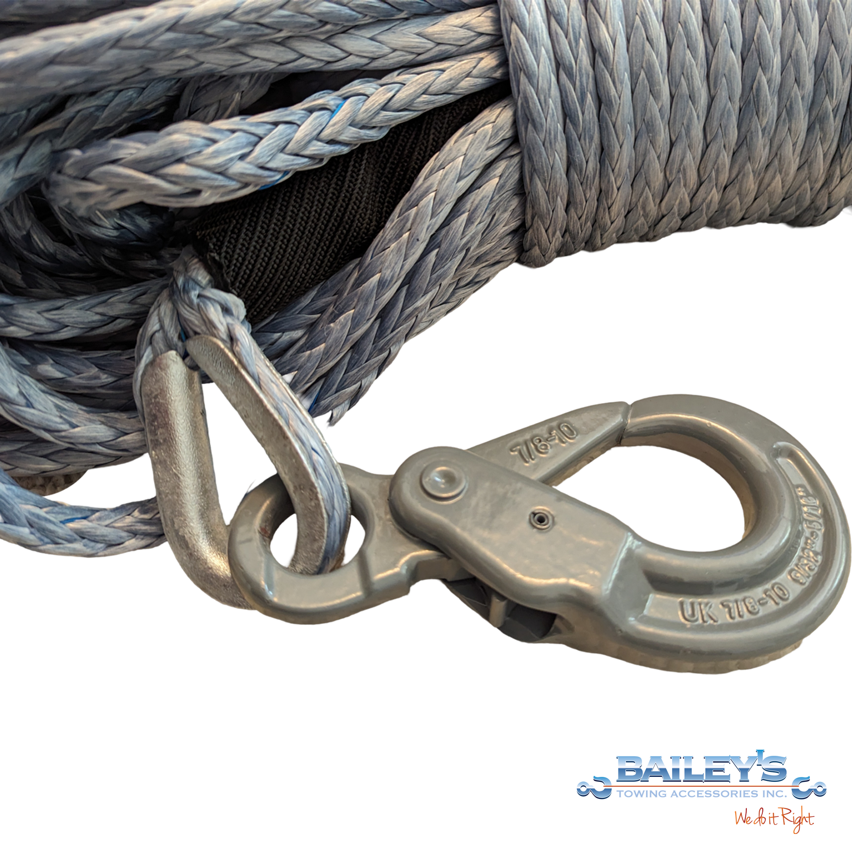 1/2" Synthetic Winchline with AMH Grade 100 3/8" Grey Classic Eye Locking Hook, Choose Your Length - Image 2