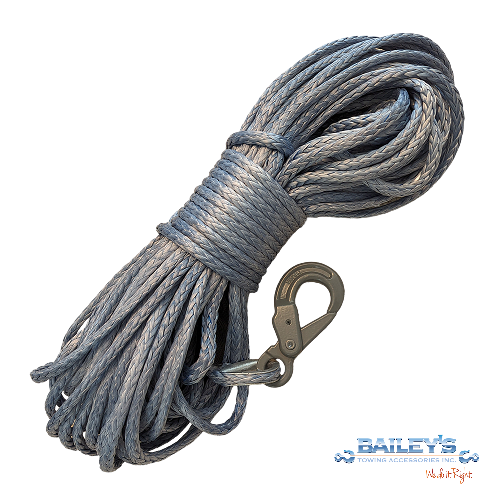 1/2" Synthetic Winchline with AMH Grade 100 3/8" Grey Classic Eye Locking Hook, Choose Your Length